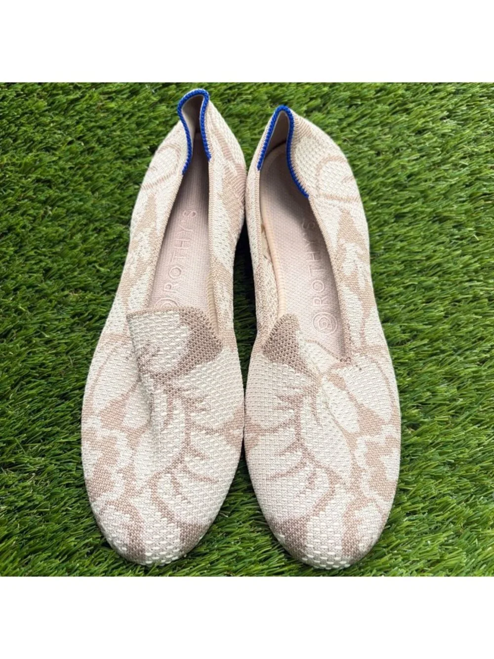 Rothy's The Loafer Womens Size 9 Ivory Brown Casual Classic Slip On Ballet Flats
